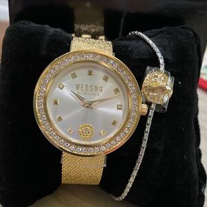 Versus Versace Gold Watch with Crystal Accents and silver bracelet